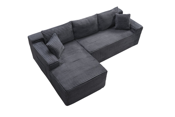 English Elm 106.3" Jumbo Corduroy L-shape Sectional Deep Seat Sofa No Assembly Living Room W5515S00036