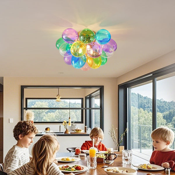 English Elm Colorful 15" Glass Bubble Ceiling Light Multicolor Swirled Pendant with Gold Base, Cozy Dimmer-Friendly Fixture W2869P218648