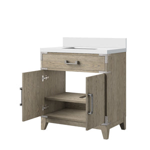 English Elm Grey Oak Single Bath Vanity With Cultured Marble Top - Elegant Design, Soft-Close Doors & Ample Storage B2731P259763