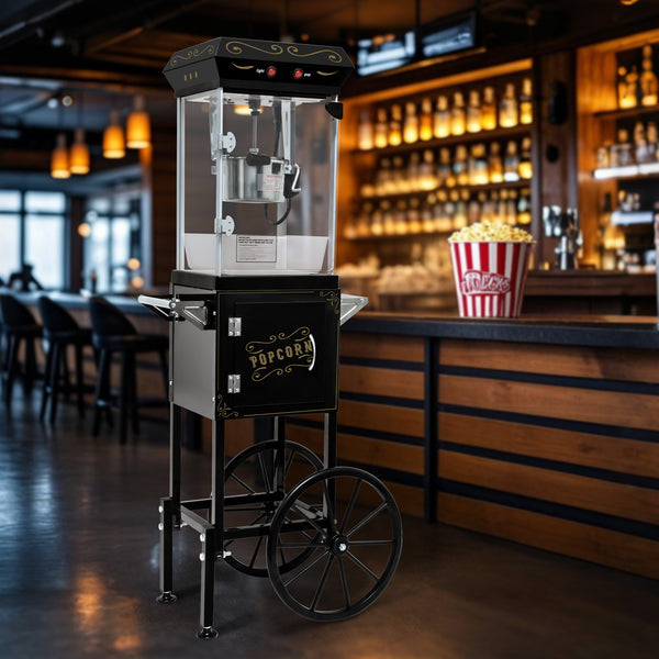 English Elm 6oz Retro Theater Popcorn Popper Cart with Stainless Kettle for Game Room Fun Black W2841P272024