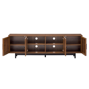 English Elm 78 Inch Walnut Media Console with Slatted Doors Solid Wood Legs and Cable Management N710P374706P