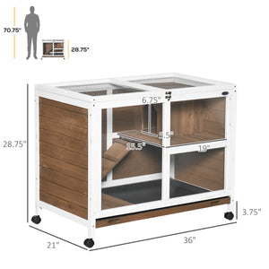 English Elm PawHut Compact Indoor Rabbit Hutch on Wheels with Plexiglass Window, Waterproof Wood Cage, Brown W2225P217665