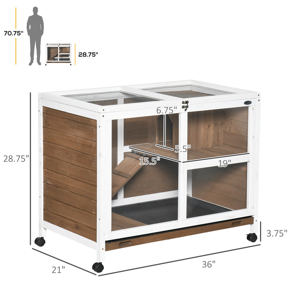 English Elm PawHut Compact Indoor Rabbit Hutch on Wheels with Plexiglass Window, Waterproof Wood Cage, Brown W2225P217665