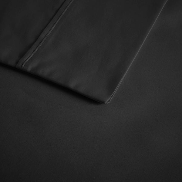 English Elm 4-piece Queen Sateen Cotton Blend Sheet Set for Cool Breathable Sleep Year Round Black B035P437454