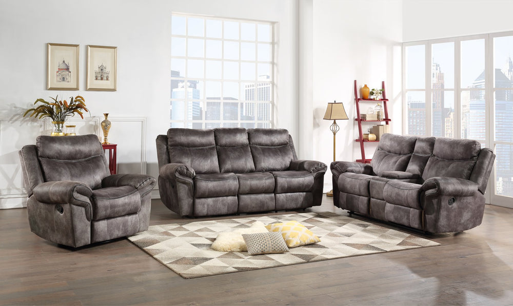 English Elm Steve Silver - Nashville Manual Recline 3-Piece Living Room Set Dark Gray — Glider Recliners, USB Charging Console B081S00247
