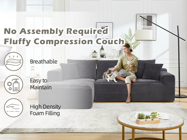English Elm Modular Cloud Sectional with Oversized Chaise Memory Foam Fill for Living Rooms W3224S00008