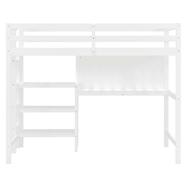 English Elm Twin Loft Bed with Built-in Desk Shelving and Dry-erase Board for Kids Rooms White LT100320AAK