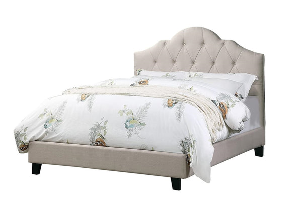 English Elm Contemporary Upholstered Queen Bed with Tufted Arched Headboard, Adjustable Height, Linen-Like Fabric Light Brown 62 L x 34 W x 7 H B011S01432