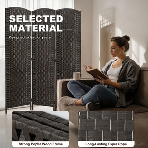 English Elm Folding Three Panel Woven Paper Rope Room Divider Arched Poplar Wood Privacy Screen T3971P469001