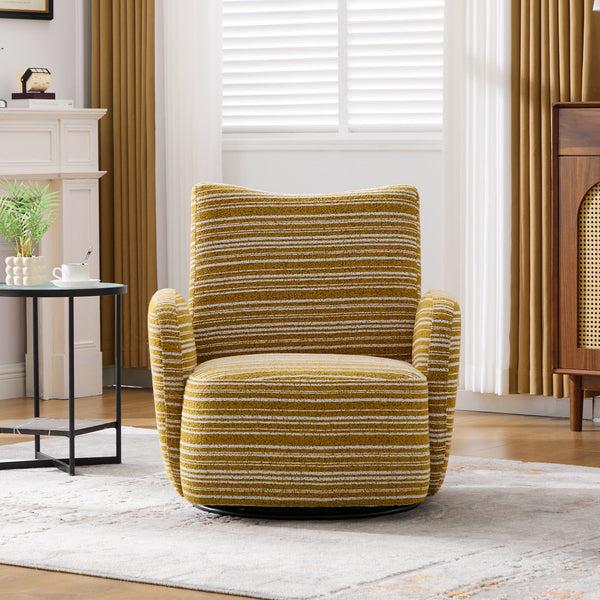 English Elm Modern Boucle 360° Swivel Leisure Chair with High‑Resilience Sponge, Supportive Curve, 550lb Capacity Mustard yellow W395P355482