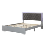 English Elm Queen Size Upholstered Bed With Led Lights,Modern Platform Bed With Velvet Headboard,Grey