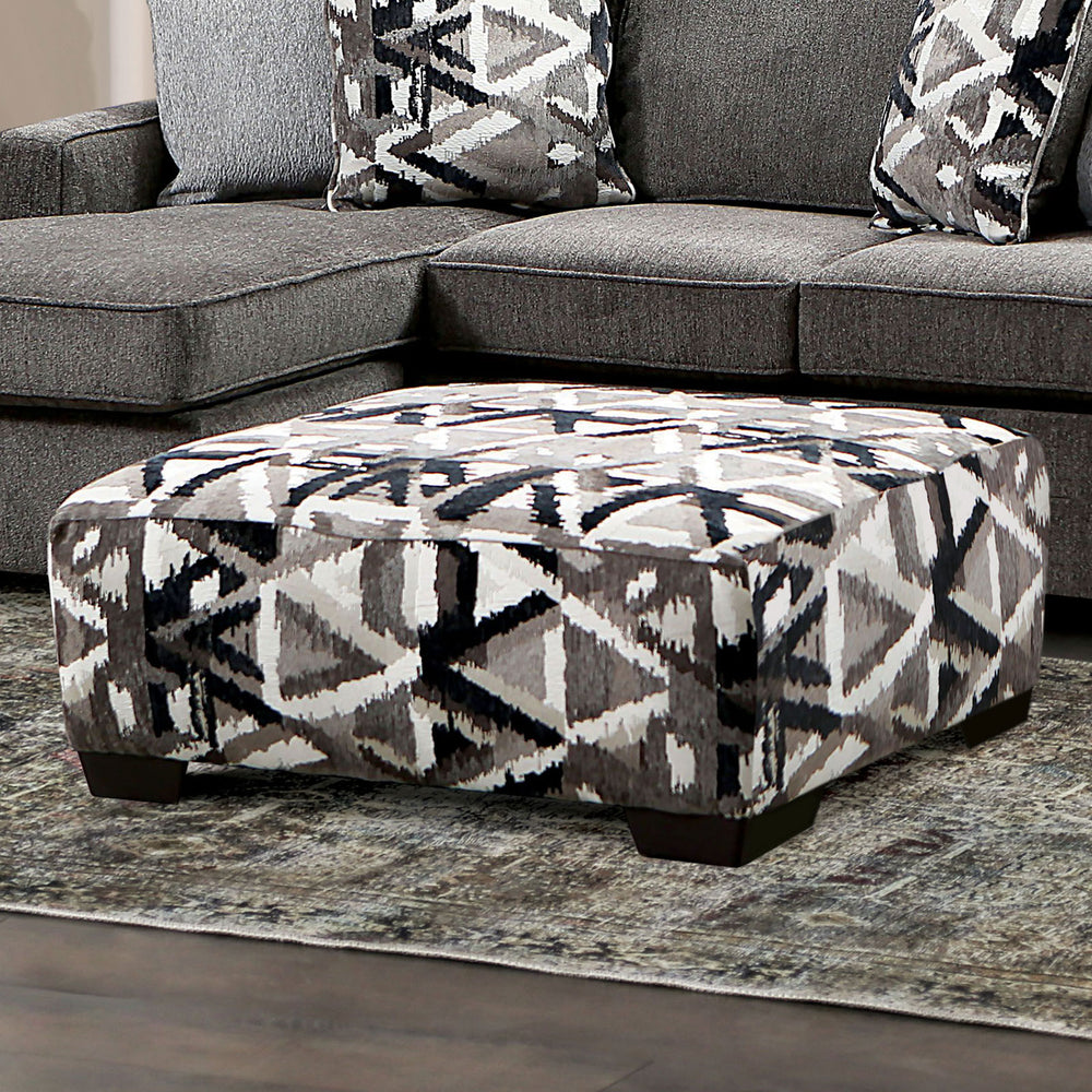 English Elm Contemporary Square Ottoman With Multi-Color Pattern, Pocket Coil Comfort, Stylish Plastic Legs B2741P355280