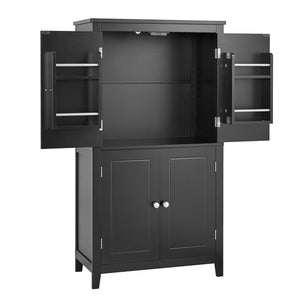 English Elm Elegant Bathroom Floor Storage Cabinet with 4 Doors, Adjustable Shelves, Anti-Tip Design, 28"L x 15"W Black N725P188461B