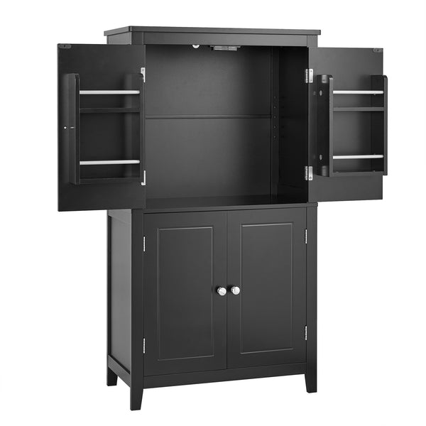 English Elm Elegant Bathroom Floor Storage Cabinet with 4 Doors, Adjustable Shelves, Anti-Tip Design, 28"L x 15"W Black N725P188461B