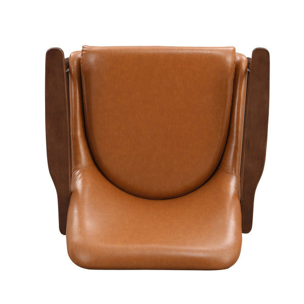 English Elm 29.2'' Mid-century Faux Leather Chair Solid Wood Frame Brass Tipped Legs Lounge Seating N767P371243B