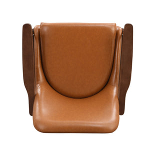 English Elm 29.2'' Mid-century Faux Leather Accent Chair Solid Wood Frame Brass Tipped Legs Lounge N767P205863B