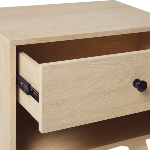 English Elm Walker Edison - Mid-Century minimalist 1-drawer nightstand with open cubby, warp-resistant MDF, sleek metal glides and hardware ideal for bedrooms Light Brown 23.25 L x 14.75 W x 6.68 H B185P168890