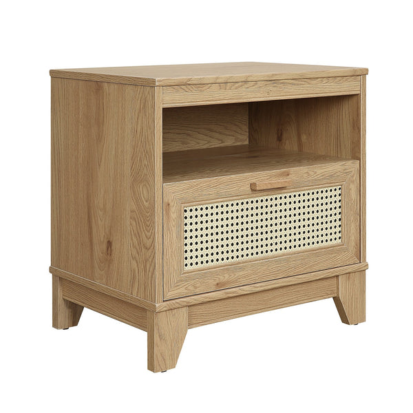 English Elm Sheridan 22" Nightstand with Cane-Style MDF Finish, Full-Extension Drawer, Solid Wood Legs Natural B365P398178