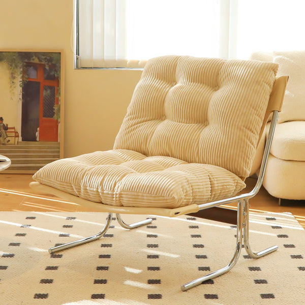 English Elm Modern Wingback Accent Chair Faux Leather Upholstery Chrome X Frame Living Room Cream W2105P440977
