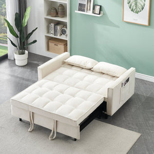 English Elm Modern Velvet Sofa Pull-Out Bed 3-in-1 Convertible Love Seat with Pillows, Spacious 500lb Support Beige W3371P314973