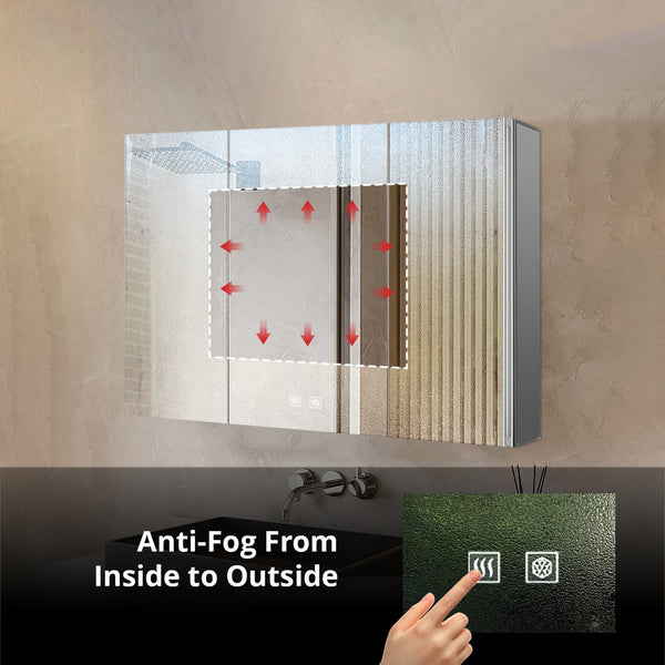 English Elm Corsica Triple Door Led Medicine Cabinet with Defogger Aluminum Frame Bathroom Mirror B2731P477803