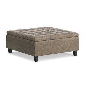 English Elm Harrison Tufted Faux Leather Storage Ottoman with Lift Top for Living Room Use B136P439027