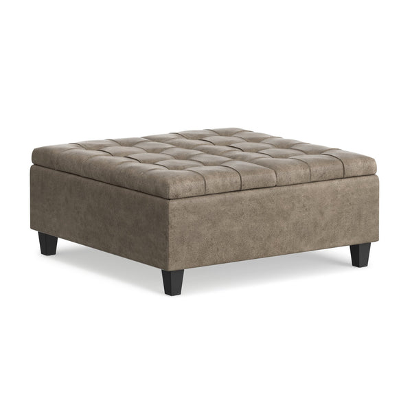 English Elm Harrison Tufted Faux Leather Storage Ottoman with Lift Top for Living Room Use B136P439027