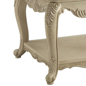 English Elm Antique scalloped-top end table with Queen Anne legs, square design and lower shelf for display elegance White B062P209110