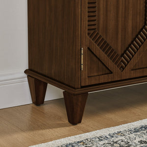 English Elm 65.2" Mid Century Sideboard Buffet with Fluted Geometric Doors, Spacious Adjustable Shelves & Brass Accents Walnut W1801P346228