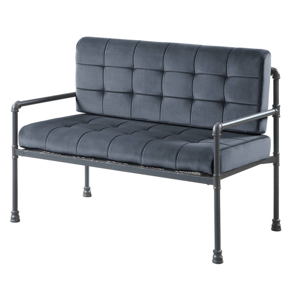 English Elm Grey Memory Foam Loveseat with Loose Back and Industrial Pipe Frame, Velvet Sandy Grey Comfortable Support B062P185737