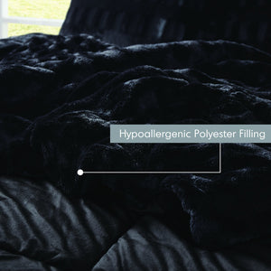 English Elm 2 Piece Twin Faux Fur Comforter Set Plush Long Pile Lodge Style Cozy Bedding Black B035P319599