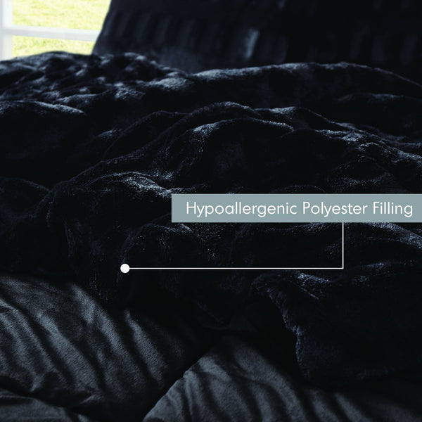 English Elm 3 Piece Shaggy Faux Fur Comforter Set Plush Lodge Style Hypoallergenic Bedding Black B035P319600