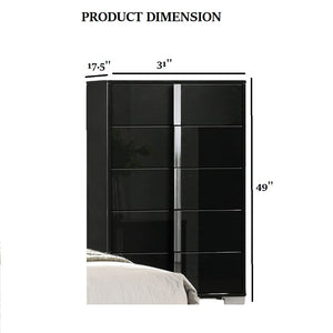 English Elm 1pc Chest Transitional Weathered Finish 5-Drawer Tall Dresser with Dentil Molding and Metal Knobs Black 34 L x 21 W x 52 H B2741P372198