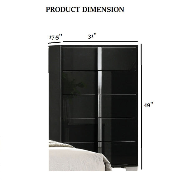English Elm 1pc Chest Transitional Weathered Finish 5-Drawer Tall Dresser with Dentil Molding and Metal Knobs Black 34 L x 21 W x 52 H B2741P372198