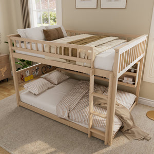 English Elm Full Over Bunk Bed with Led Lighting Pegboard Shelving and Pine Wood Frame Beige LT000278AAA