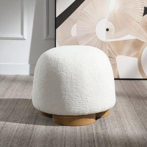 English Elm Fully Assembled Round Teddy Fabric Ottoman Plush Foam Seat Bedroom Entryway Accent White W2671P386671