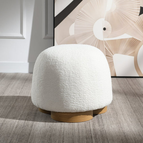 English Elm Fully Assembled Round Teddy Fabric Ottoman Plush Foam Seat Bedroom Entryway Accent White W2671P386671