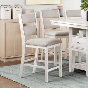 English Elm 7pc Farmhouse Counter Dining Set Antique White Acacia Table Wine Rack Six Chairs B011S02064