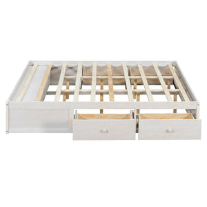 English Elm Queen Platform Storage Bed with Hydraulic Lift Footboard and Four Drawers Antique Finish White LP000139AAK