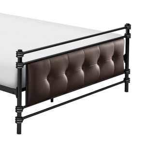 English Elm 1pc Jayla Full Platform Bed Black Metal Frame with Brown Faux Leather Button-Tufted Headboard Footboard 77.75" B011P364407