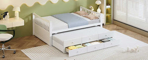 English Elm Full Size Daybed with Trundle Twin Pullout and Three Storage Drawers for Guest Rooms LP100341AAK