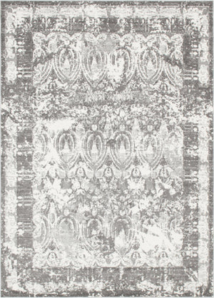 Unique Loom Rosso Vivaldi Machine Made Border Rug Gray, Ivory 9' 0" x 12' 0"