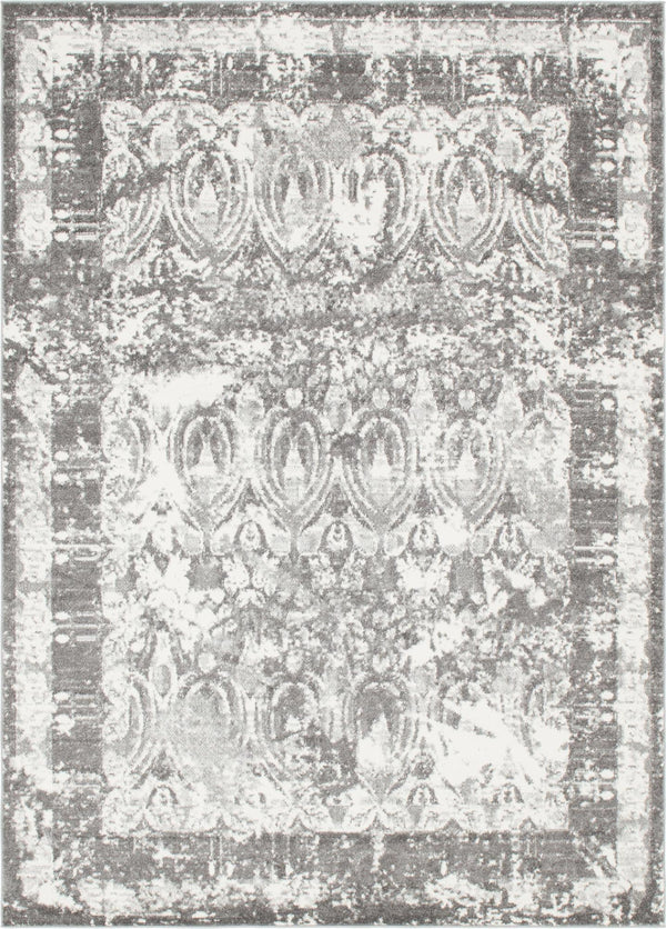 Unique Loom Rosso Vivaldi Machine Made Border Rug Gray, Ivory 9' 0" x 12' 0"
