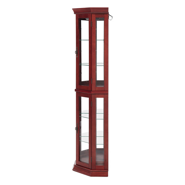 English Elm Lighted Corner Curio Cabinet - Elegant Glass Display With Adjustable Shelves & Ambient Lighting In Cherry W1758P300138