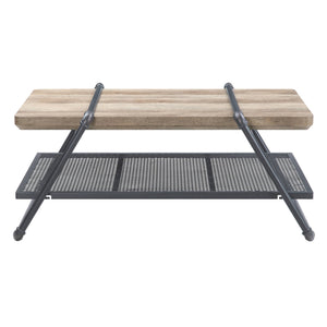 English Elm Oak Industrial Coffee Table With Sandy Grey Finish And Mesh Shelf For Modern Rustic Living Rooms B062P186437