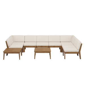 English Elm Christopher Knight Home® - Grenada 8-Seater Acacia Wood Sectional Sofa Set With Plush Cushions For Stylish Outdoor Comfort P2 N773OS00060C-GIGA