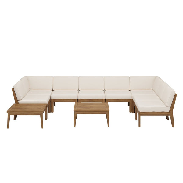 English Elm Christopher Knight Home® - Grenada 8-Seater Acacia Wood Sectional Sofa Set With Plush Cushions For Stylish Outdoor Comfort P2 N773OS00060C-GIGA