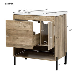 English Elm 30" Modern Wood Bathroom Vanity with Ceramic Sink, Soft-Close Door, Drawer Dividers & Open Shelf N710P247136P