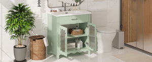 English Elm Christopher Knight Home® - 30 Inch Bathroom Vanity With Tempered Glass Doors, Soft-Close, Modern Green Cabinet & Ceramic Sink N817P299499G