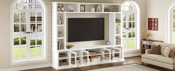 English Elm Entertainment Wall Unit with Glass Doors Open Shelving Mdf Living Room Storage White N710S688100K